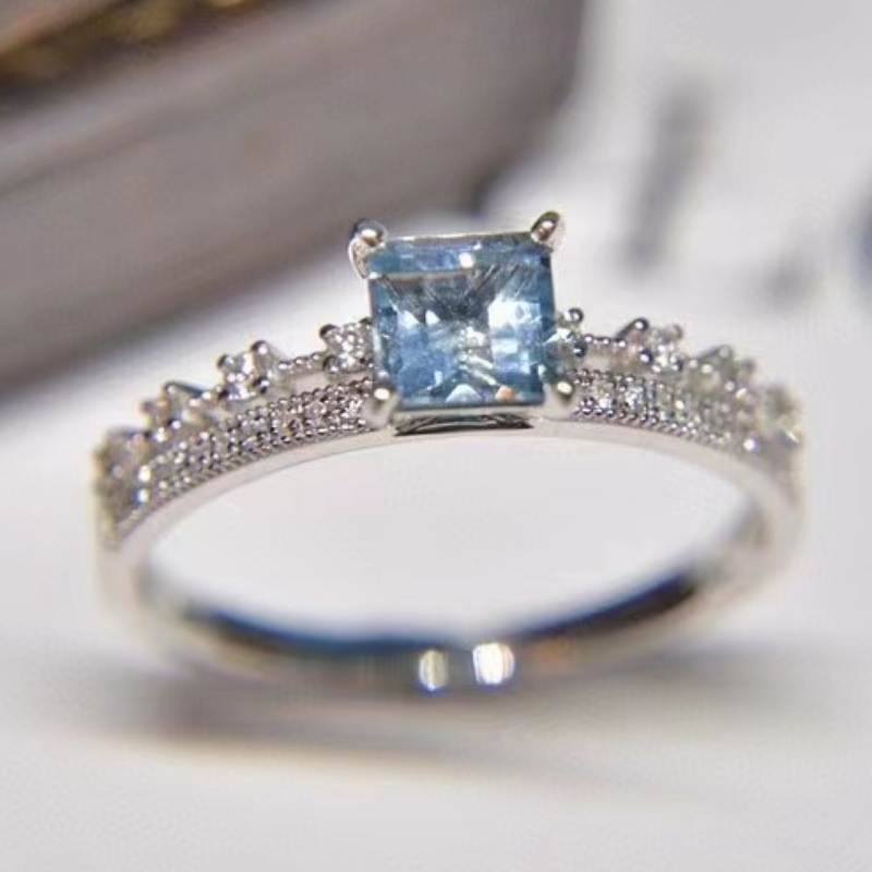 Aquamarine Double Design Gemstone Ring for Girl
