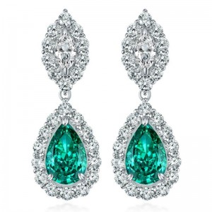 Paraiba น้ำแข็งสังเคราะห์ตัดต่างหูสตั๊ดเพชรคาร์บอนสูง